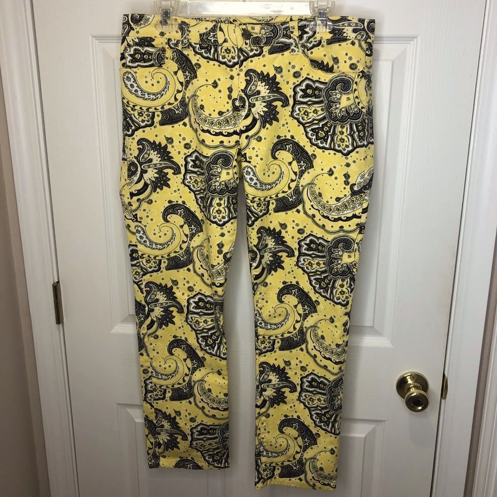 Ralph Lauren LRL Lauren Jeans yellow paisley print capris pants jeans, size 10 - Picture 1 of 14
